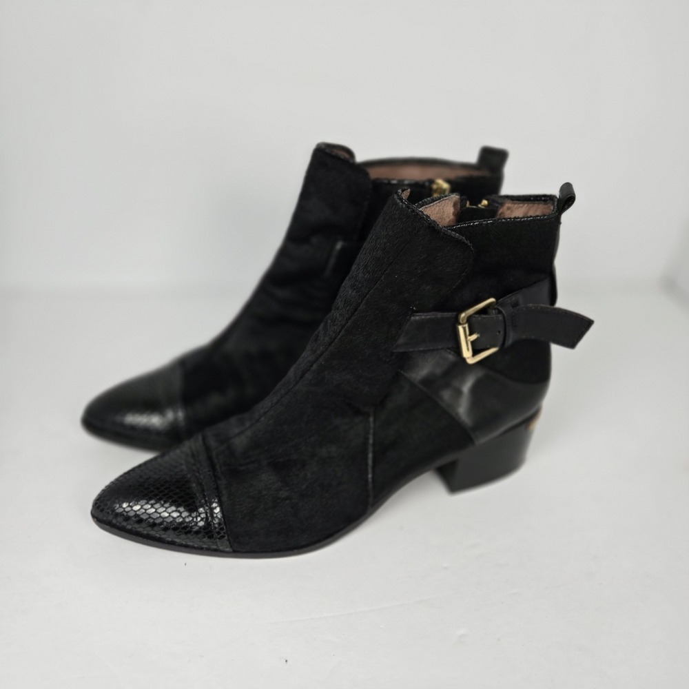 Donald J Pliner Women's Ankle Boot Doma Size 8.5 Black Leather Calf Hair Bootie